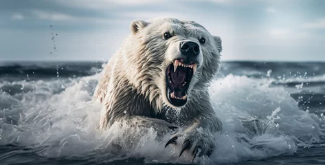Raamstickers polar bear angry roaring in Antarctica, polar bear on ice © Kashif Ali 72