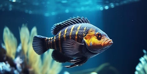 Fotobehang Closeup shot of frontosa cichlid fish in the aquarium, fish in aquarium © Kashif Ali 72