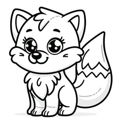 Here is the 2D cartoon-style drawing of a fox in white color on a white background, designed for coloring by kids, shown in a 45-degree angle view.