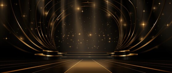Black and Gold Stage, Golden Night Arc Royal Awards backdrop.  Generative ai