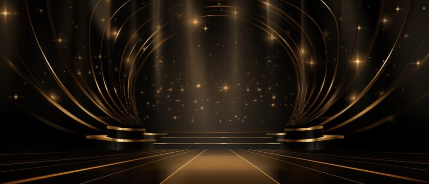 Black and Gold Stage, Golden Night Arc Royal Awards backdrop.  Generative ai