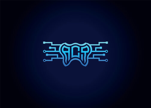 Letter ACQ Modern Technology Vector Monogram Dental care shape Logo.
