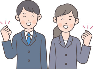 ガッツポーズする会社員の上半身イラスト