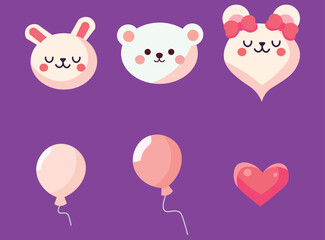 teddy bear and rabbit, with balloons, cute children's illustration