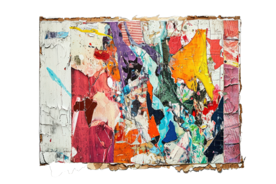 painting is characterized by bold and vibrant brushstrokes of various colors including reds, blues, yellows, and pinks