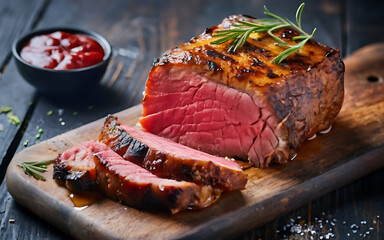 Capture the essence of Roast Beef in a mouthwatering food photography shot - obrazy, fototapety, plakaty