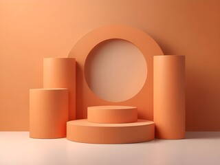 

photo orange 3d rendering abstract geometric background with podium for product display 
