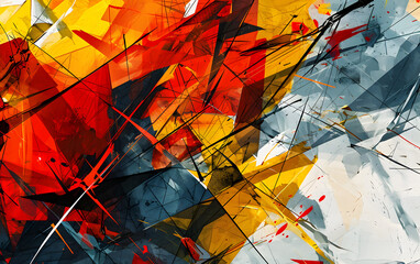 Abstract Paintings in Orange, Red, and Dark Cyan