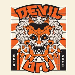 Japanese Demon Oni Mask Logo Design vector illustration	