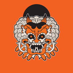 Japanese Demon Oni Mask Logo Design vector illustration	