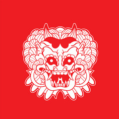 Japanese Demon Oni Mask Logo Design vector illustration	