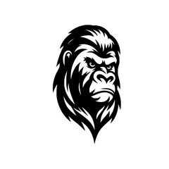 Vector logo of a raging gorilla. Professional logo of a chimpanzee. Black and white logo of an ape isolated on white background.
