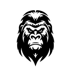 Vector logo of a raging gorilla. Professional logo of a chimpanzee. Black and white logo of an ape isolated on white background.