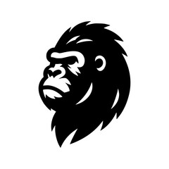 Vector logo of a raging gorilla. Professional logo of a chimpanzee. Black and white logo of an ape isolated on white background.