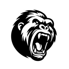 Vector logo of a raging gorilla. Professional logo of a chimpanzee. Black and white logo of an ape isolated on white background.