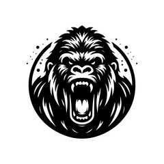 Vector logo of a raging gorilla. Professional logo of a chimpanzee. Black and white logo of an ape isolated on white background. © Rifqi Chandra