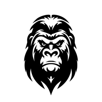 Vector logo of a raging gorilla. Professional logo of a chimpanzee. Black and white logo of an ape isolated on white background.