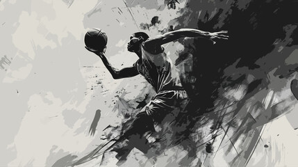 basketball player black and white abstract art - obrazy, fototapety, plakaty