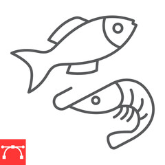 Sea food line icon, grocery store and food , fish and shrimp vector icon, vector graphics, editable stroke outline sign, eps 10.