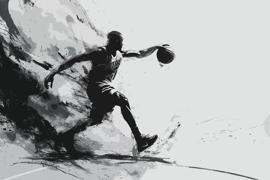 basketball player black and white abstract art