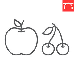 Fruits line icon, grocery store and food , apple and cherry vector icon, vector graphics, editable stroke outline sign, eps 10.