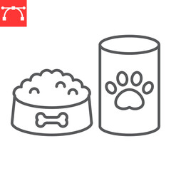 Pet food line icon, grocery store and animal, canned product and dog bowl vector icon, vector graphics, editable stroke outline sign, eps 10.