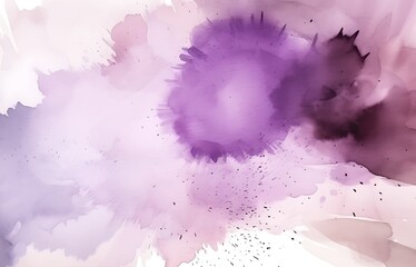 Purple watercolor blending and splatter effects adorned with ink dots isolated on white background. Brushed painted abstract watercolor background. Brush stroked painting.