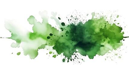 Abstract background with green watercolor splashes and splatter effects isolated on white background. Brushed painted abstract watercolor background. Brush stroked painting.