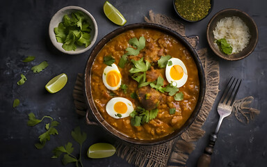 Capture the essence of Egg Curry in a mouthwatering food photography shot