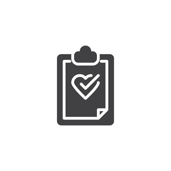 Clipboard with heart and check mark vector icon