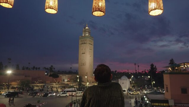 Medina Marrakesh, Morocco Old Town Cityscape and Minaret de la Koutoubia during Sunset