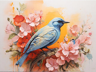 Beautiful free bird art painting images with colorful flowers.