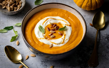 Capture the essence of Butternut Squash Soup in a mouthwatering food photography shot