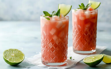 Capture the essence of Watermelon Lime Agua Fresca in a mouthwatering food photography shot