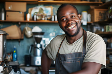 Naklejka premium proud smiling male black small business owner