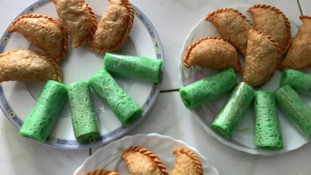 Traditional  snack of Indonesia, Fried Pastel and Dadar Gulung.