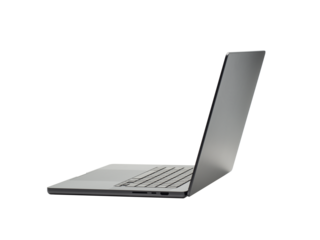 Back view Of the latest laptop Designed to be slim modren , isolated on transparent background with clipping path