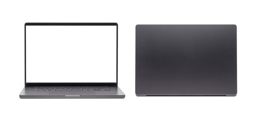 Laptop with blank screen isolated on transparent background with clipping path.