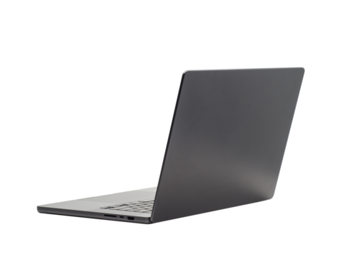 Back view Of the latest laptop Designed to be slim modren , isolated on transparent background with clipping path