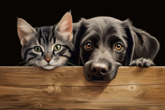 Herding dogs and cats peek over web banner. AI Generative designs a friendly pet group header.