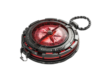 circular compass with a red and black color scheme