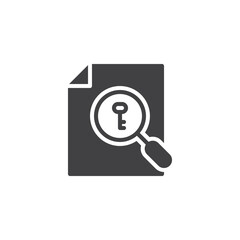 Magnifying glass over a keyword list vector icon