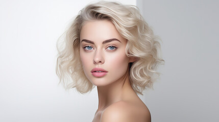 Naklejka premium Beauty portrait of woman model on white background