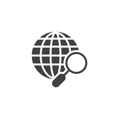 Magnifying glass and globe vector icon