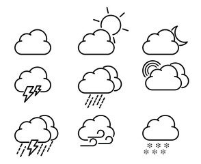 Icon Set of weather forecast in line icon