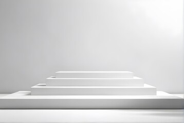 Empty white stage with spotlight and white background. Podium, pedestal. for showing packaging and product. Platforms mockup product display presentation. Abstract composition in minimal design.