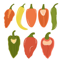 Vibrant Array Of Peppers Sorted In A Collection, Boasting A Spectrum Of Colors From Fiery Reds To Cool Greens