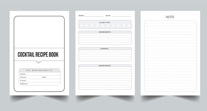 Editable Cocktail Recipe Book Planner Kdp Interior Printable Template Design.