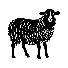 Pet sheep in linocut textured style. Isolated on white background vector illustration