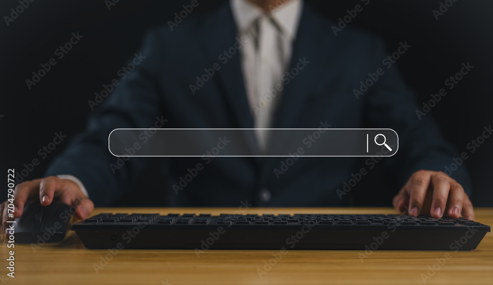 Leinwandbilder Data Search Technology, Search Engine Optimization. Businessman hands are using a computer keyboard to searching for information. Using Search Console with your website.